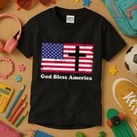 God Bless America Patriotic Flag With Cross Kids T-Shirt thumb 3
