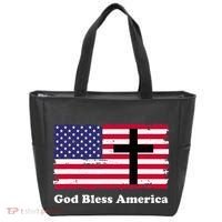 God Bless America Patriotic Flag With Cross Tote Bag thumb 0