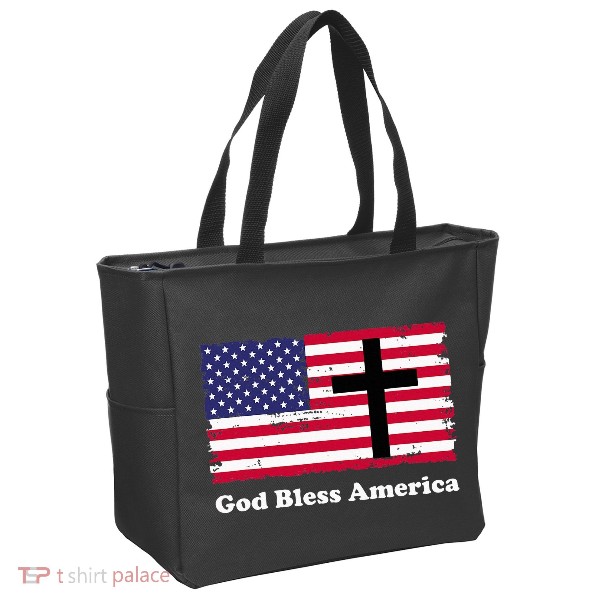 God Bless America Patriotic Flag With Cross Tote Bag