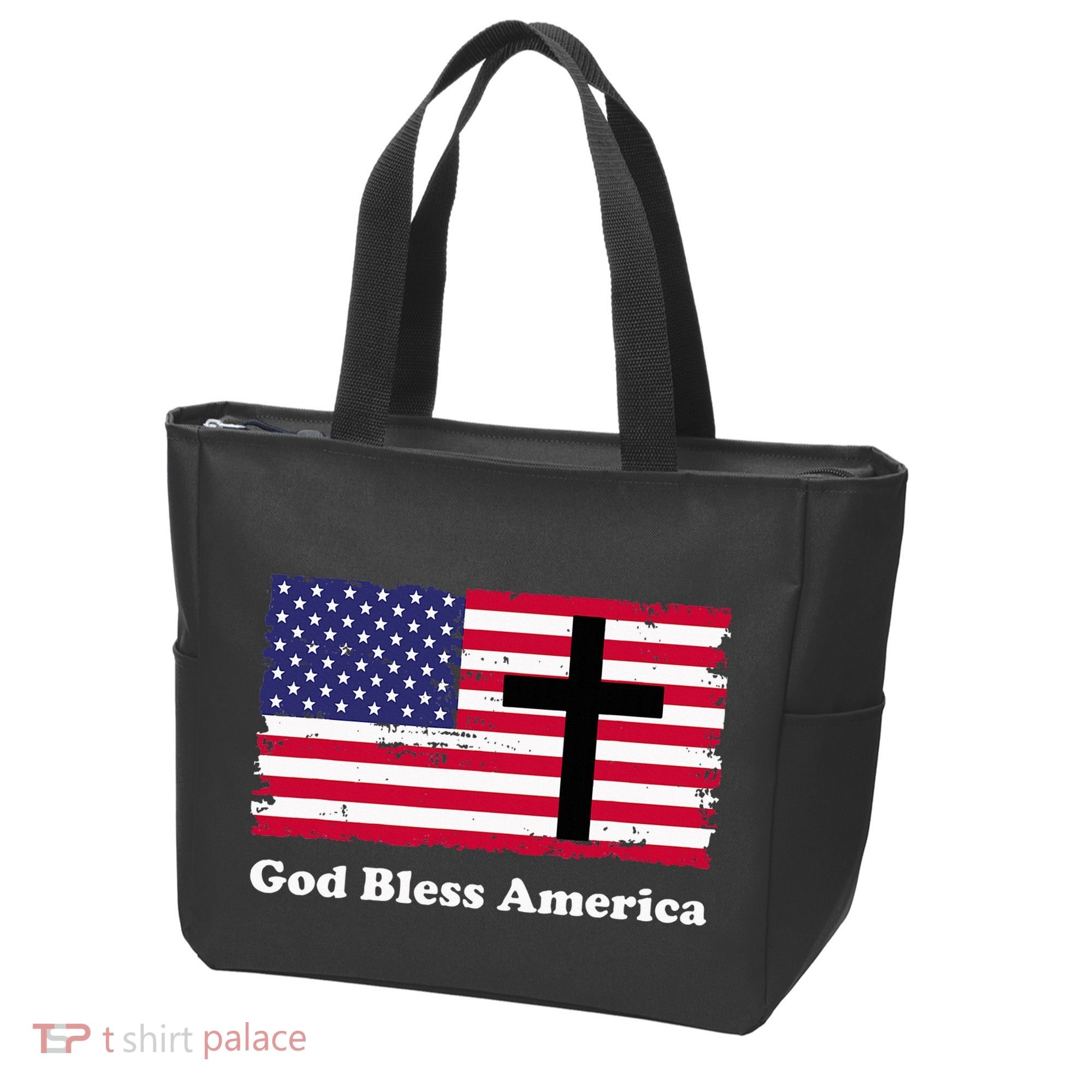 God Bless America Patriotic Flag With Cross Tote Bag