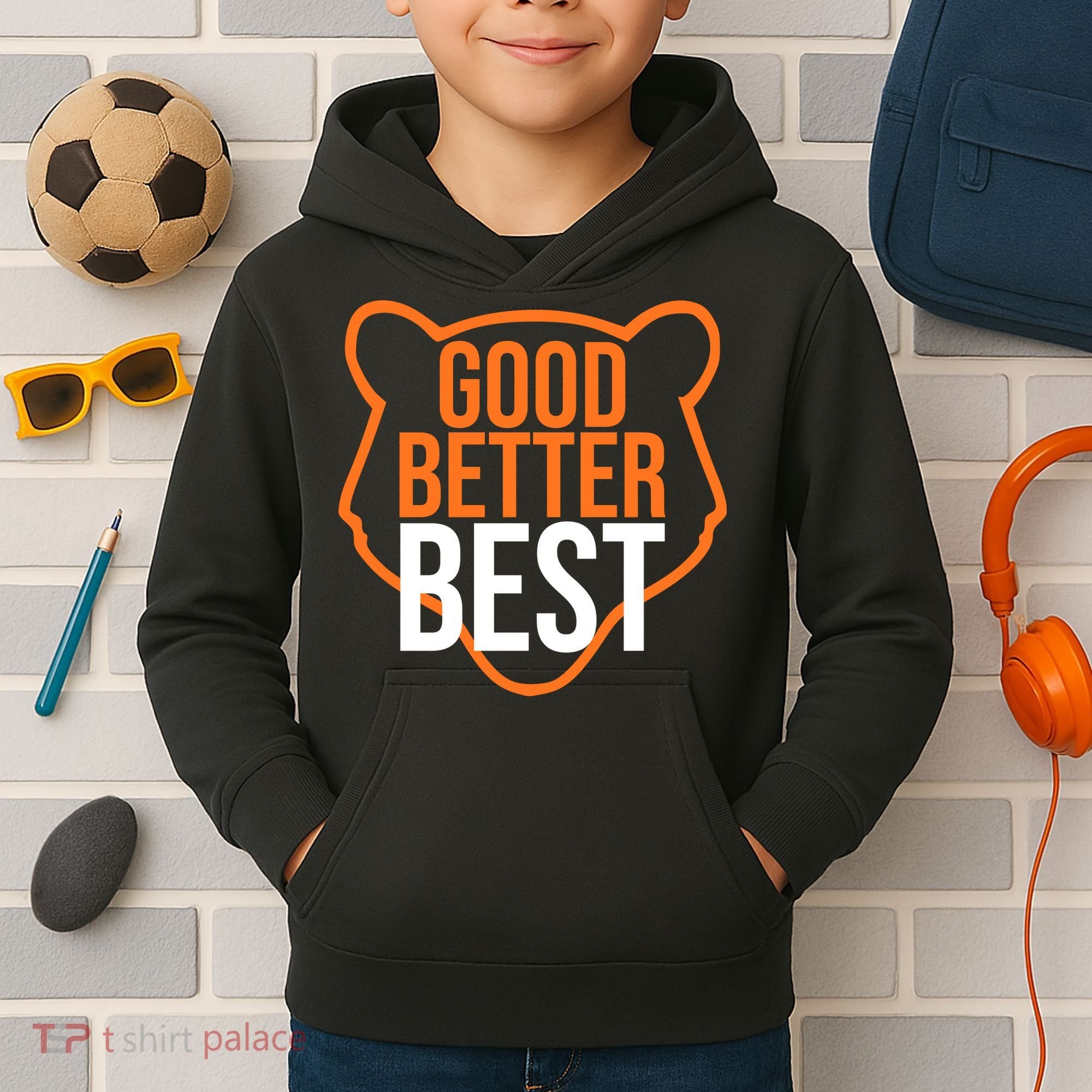 Good Better Best Bear Outline Motivation Kids Hoodie
