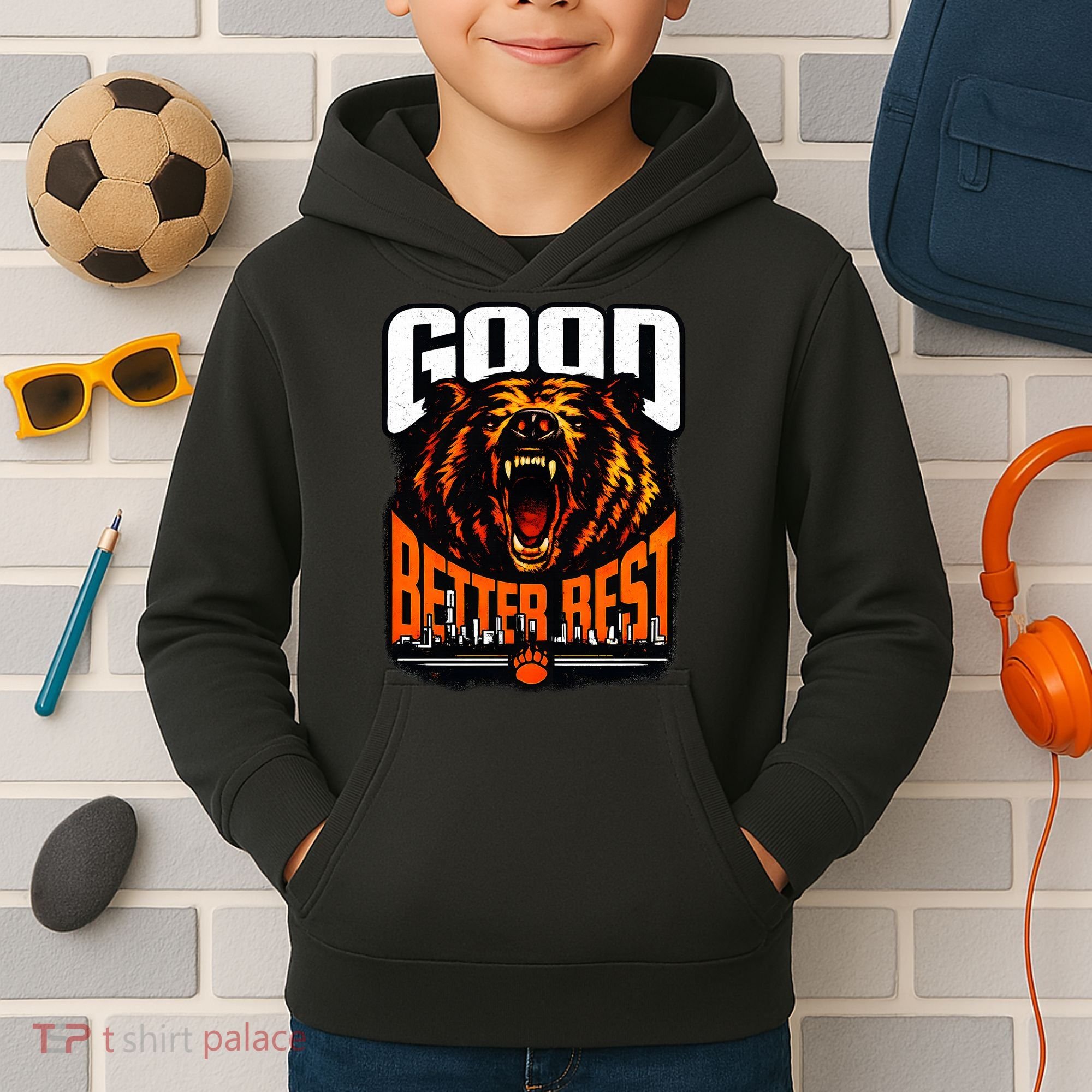 Good Better Best Football Fan Bear Kids Hoodie