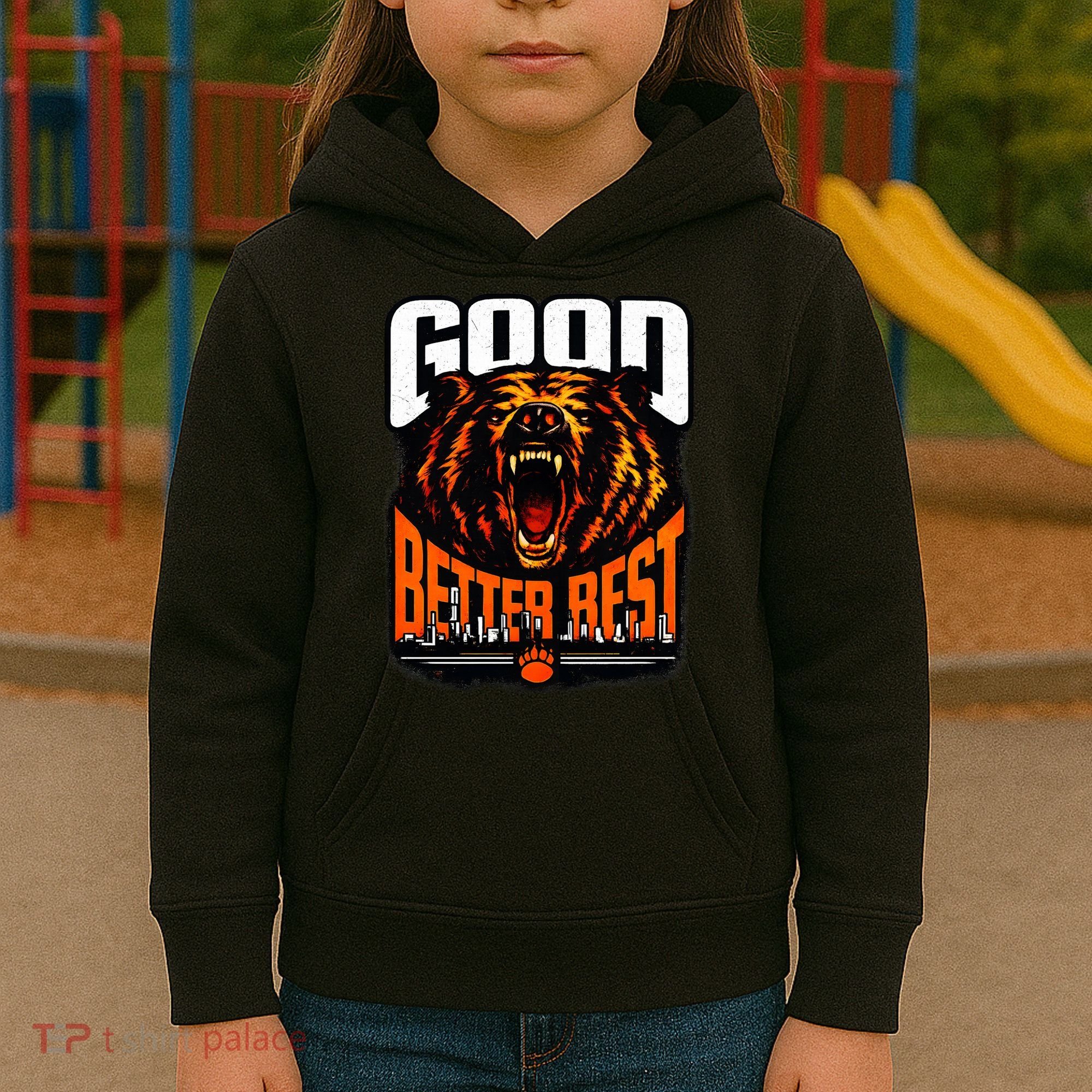 Good Better Best Football Fan Bear Kids Hoodie