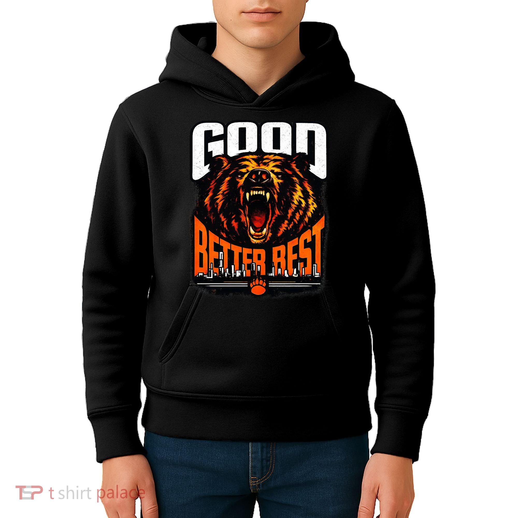 Good Better Best Football Fan Bear Kids Hoodie