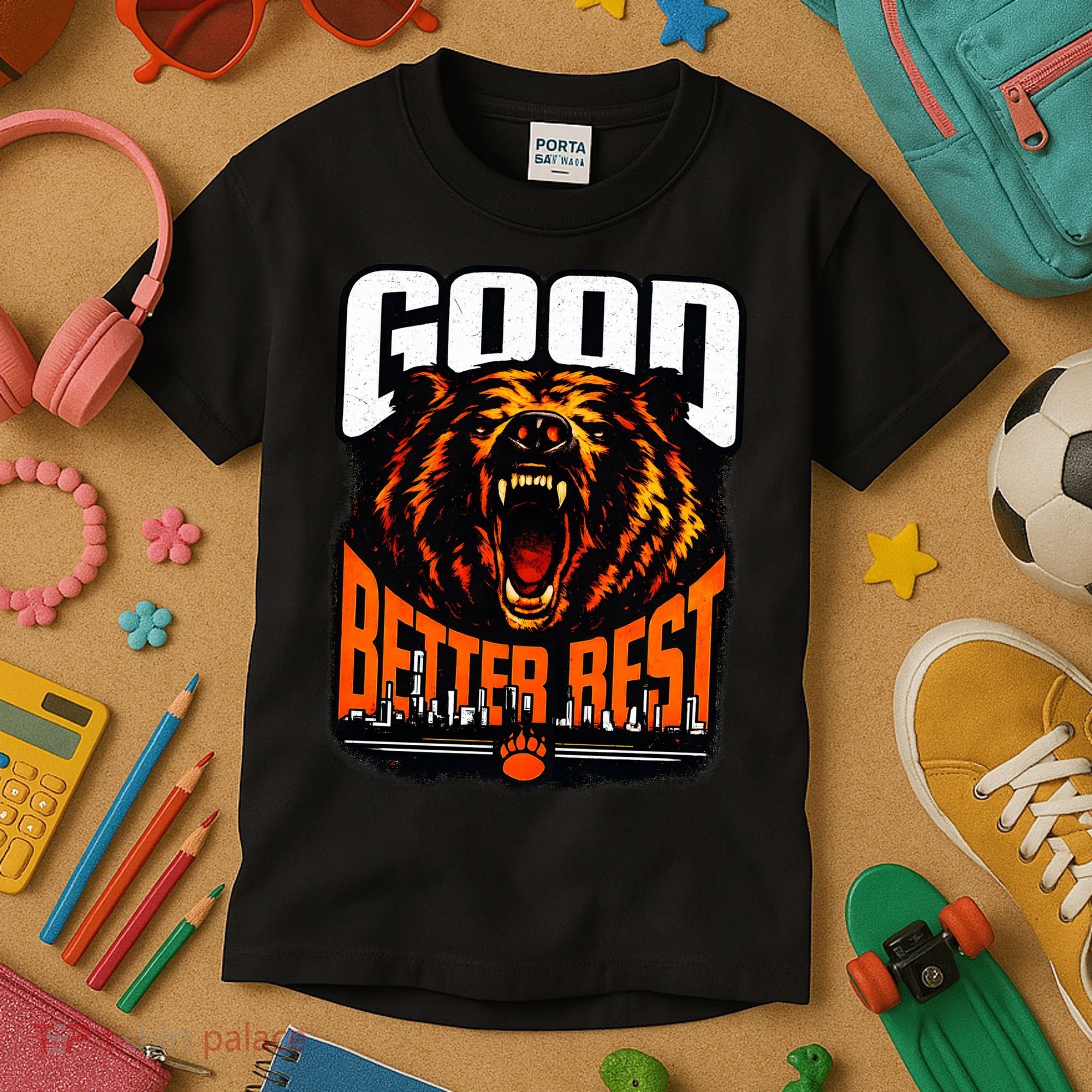 Good Better Best Football Fan Bear Kids T-Shirt