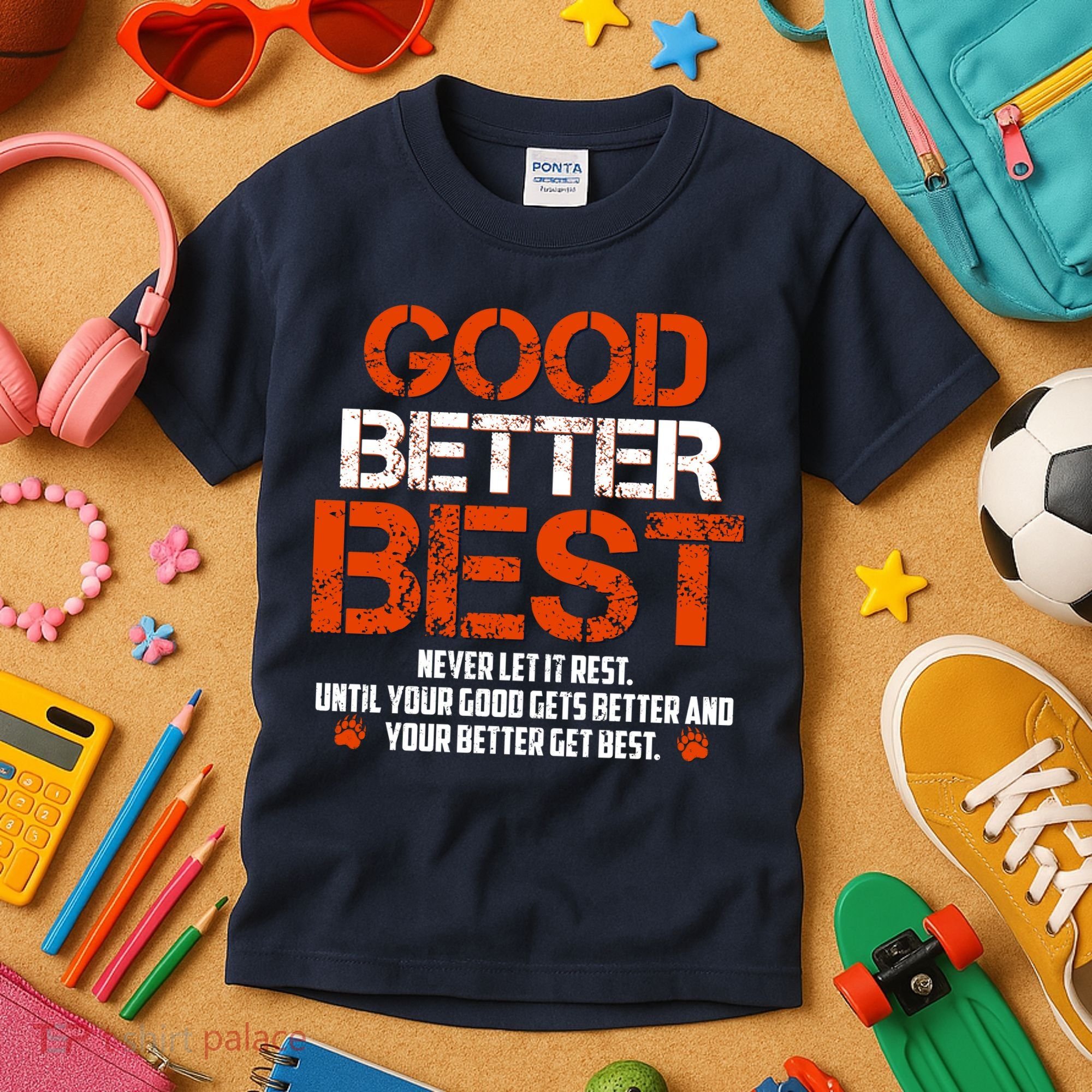 Good Better Best Never Let It Rest Slogan Bears Football Kids T-Shirt