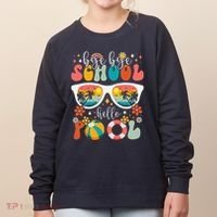 Groovy Bye Bye School Hello Pool Last Day Of School Summer Women's Sweatshirt thumb 0