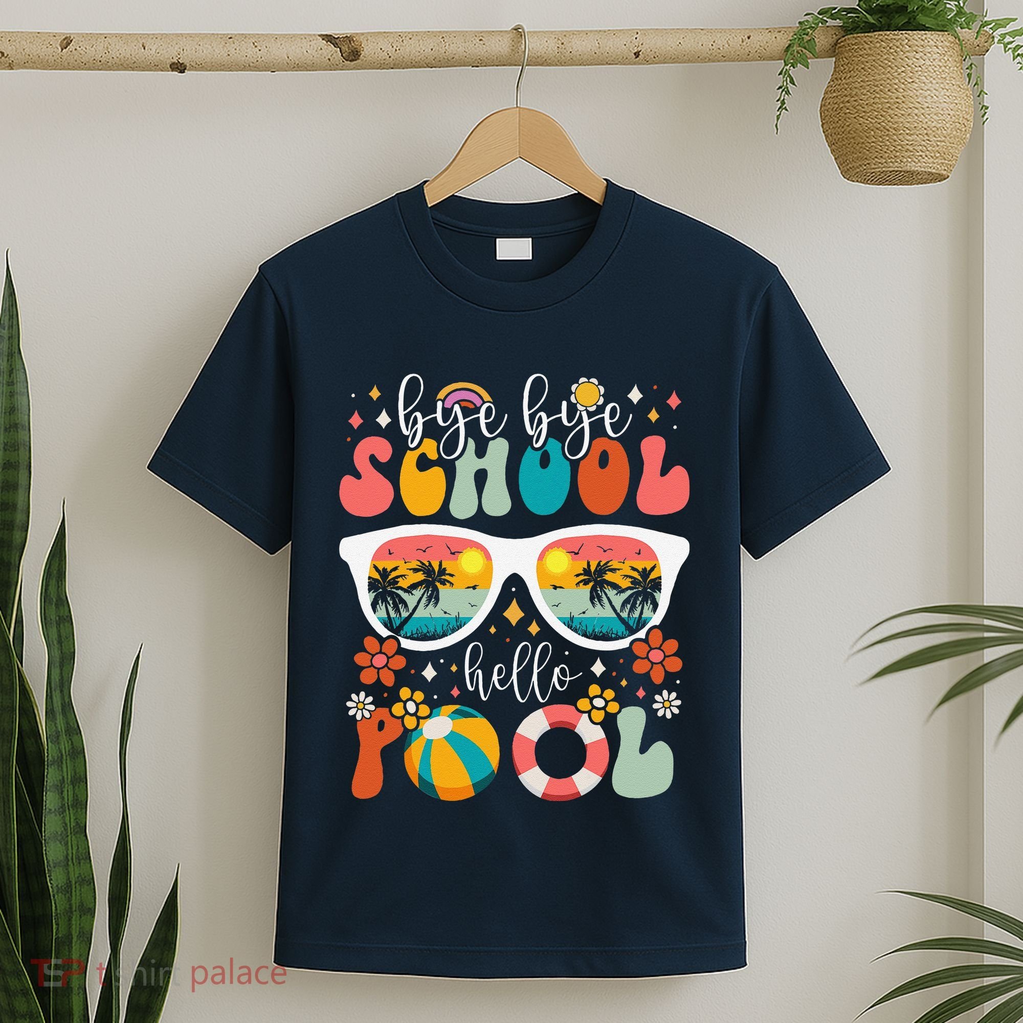 Groovy Bye Bye School Hello Pool Last Day Of School Summer T-Shirt