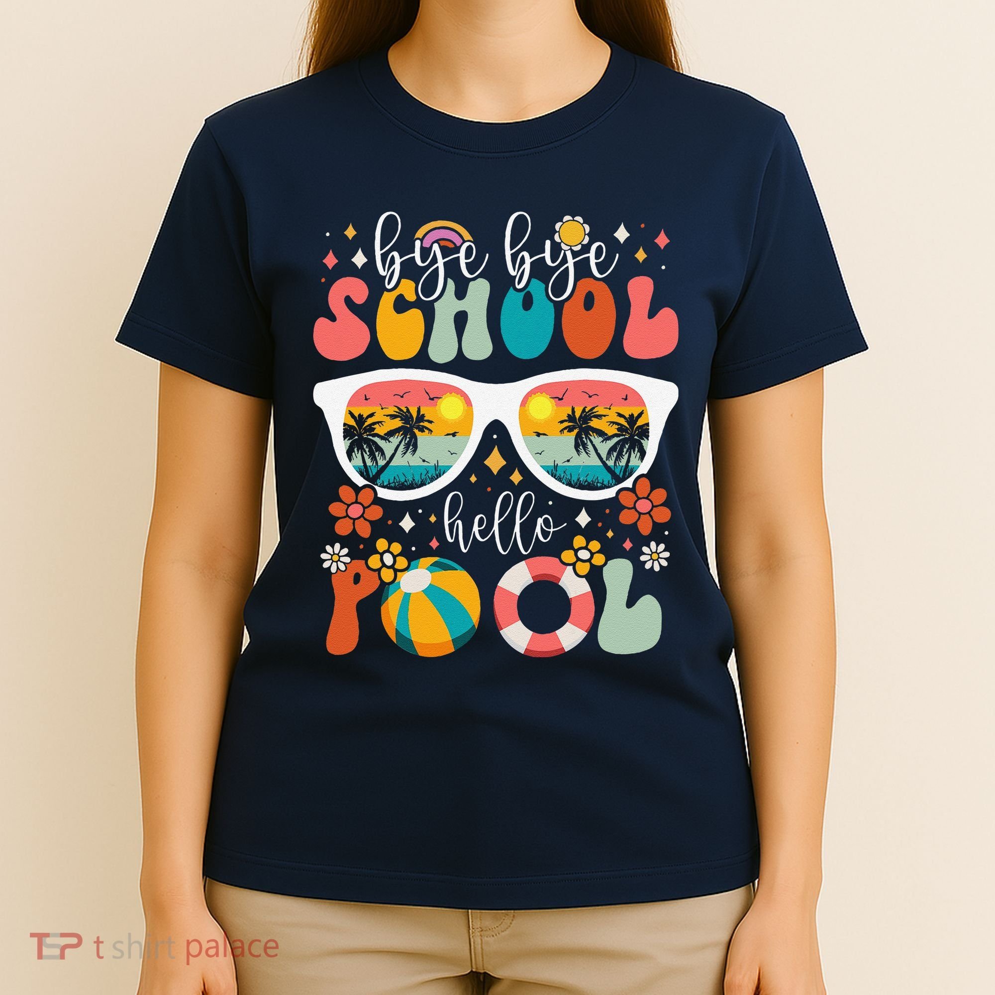Groovy Bye Bye School Hello Pool Last Day Of School Summer T-Shirt