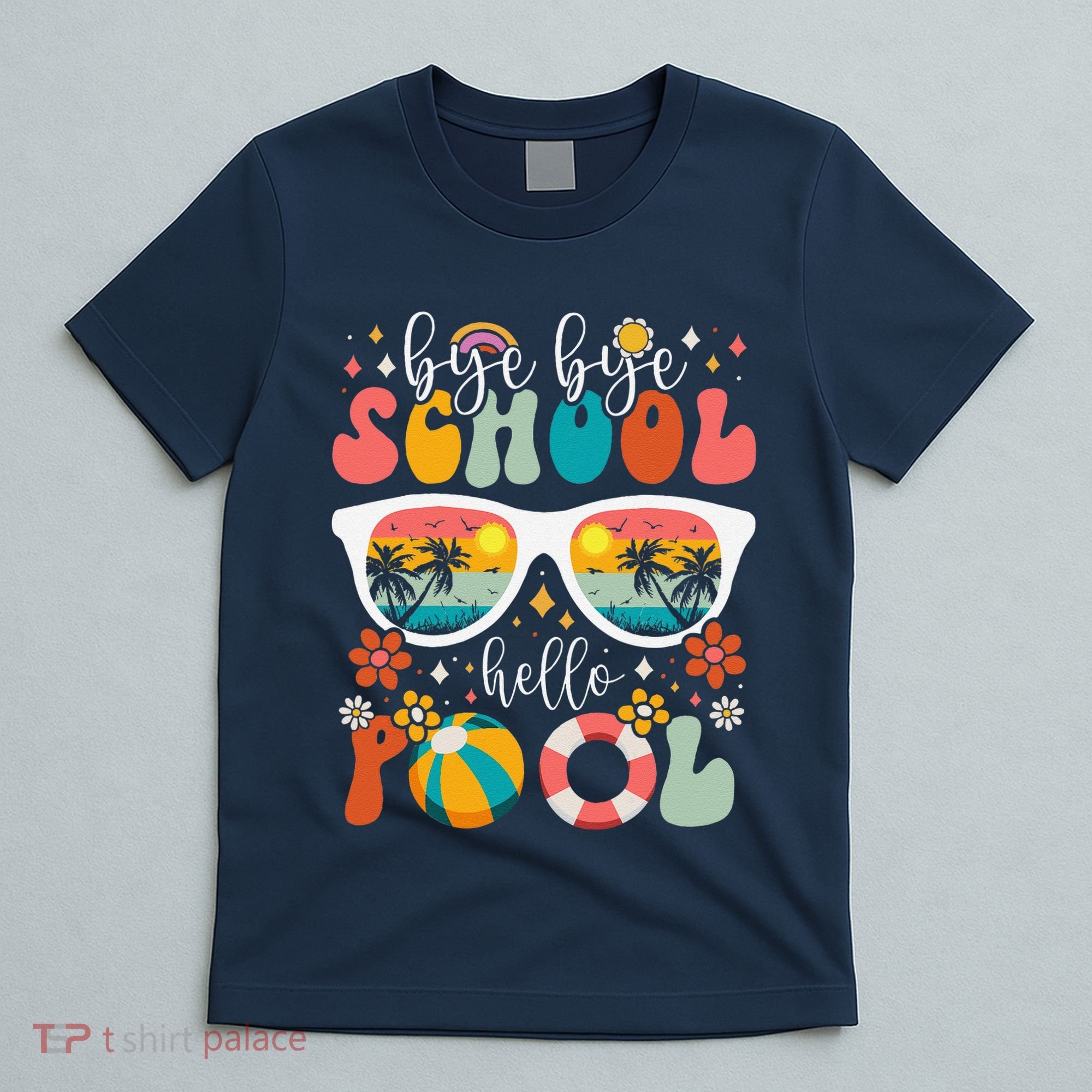 Groovy Bye Bye School Hello Pool Last Day Of School Summer T-Shirt