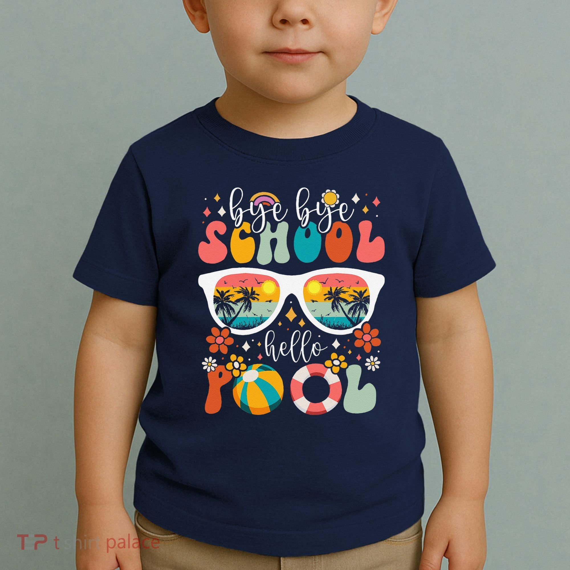 Groovy Bye Bye School Hello Pool Last Day Of School Summer Toddler T-Shirt