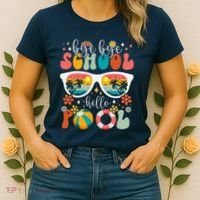 Groovy Bye Bye School Hello Pool Last Day Of School Summer Women's T-Shirt thumb 2