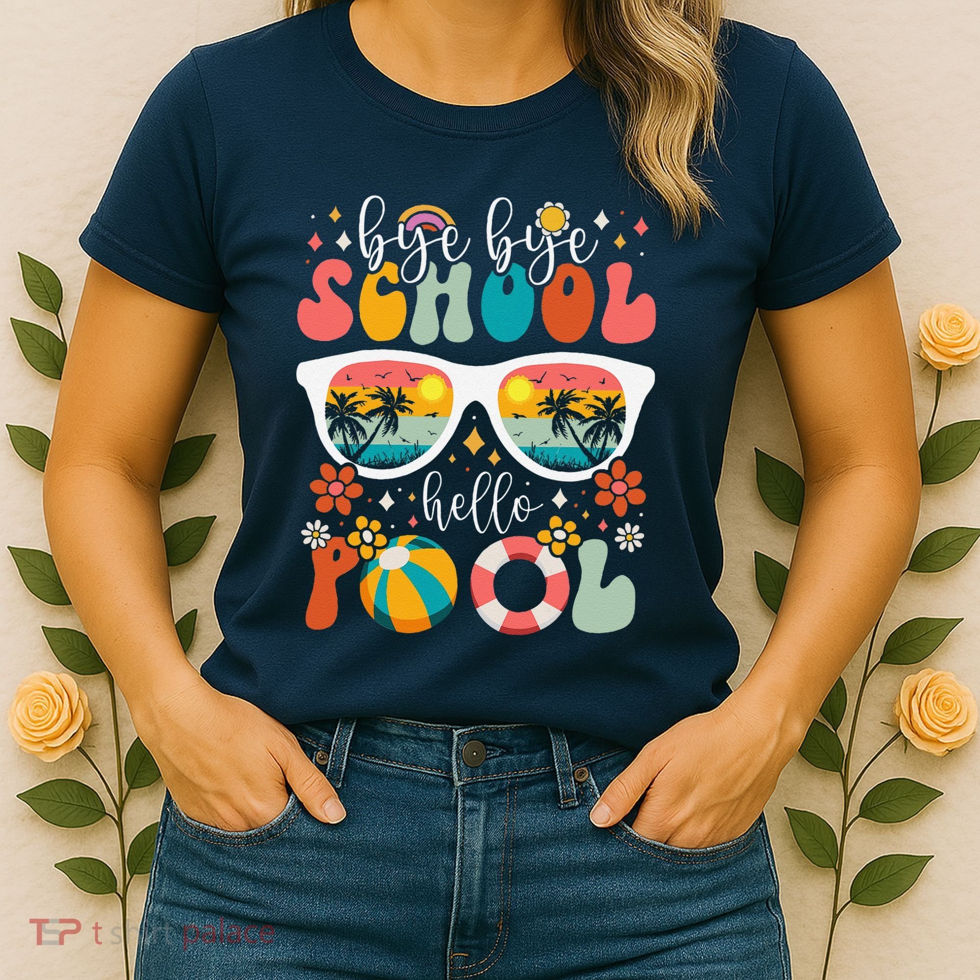 Groovy Bye Bye School Hello Pool Last Day Of School Summer Women's T-Shirt