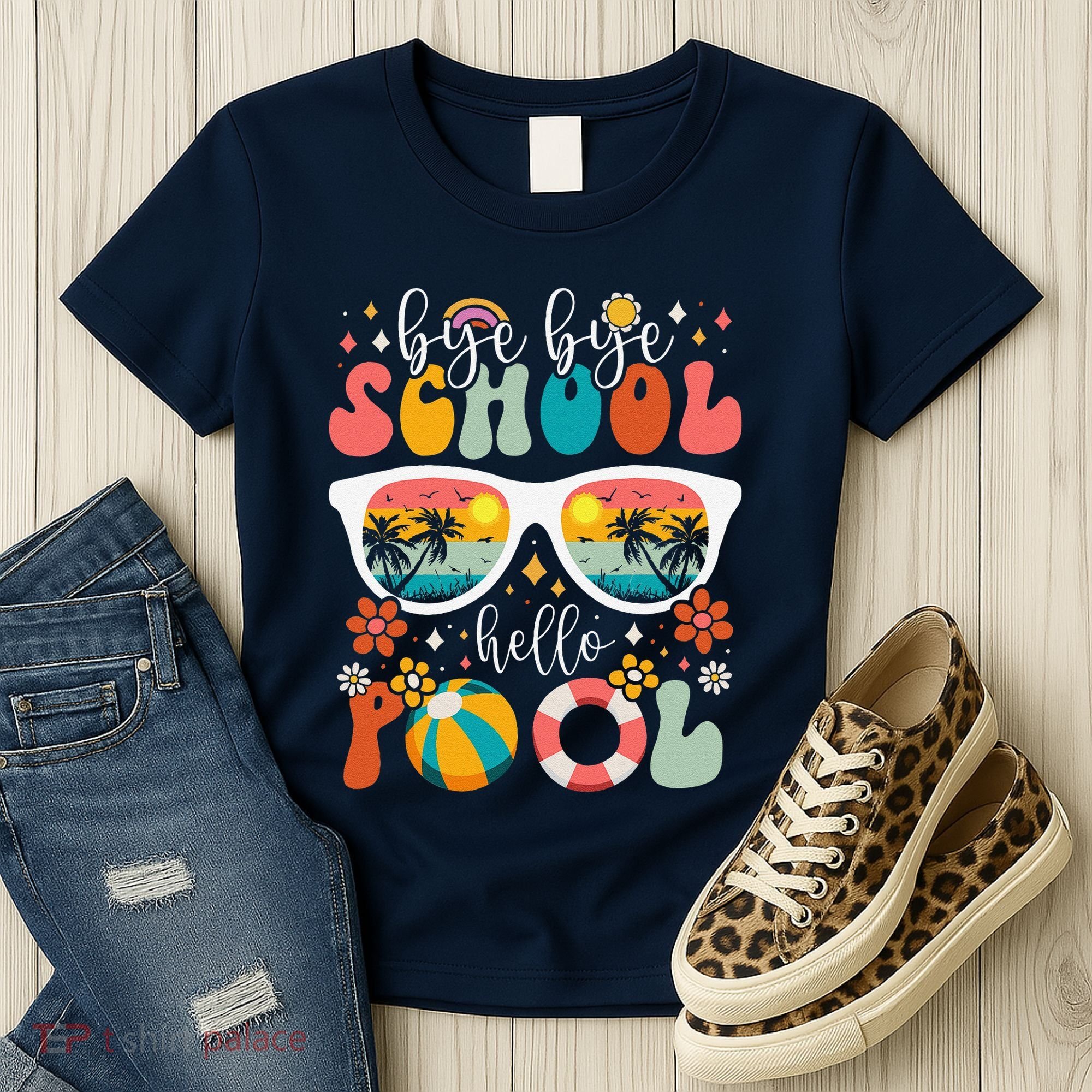 Groovy Bye Bye School Hello Pool Last Day Of School Summer Women's T-Shirt