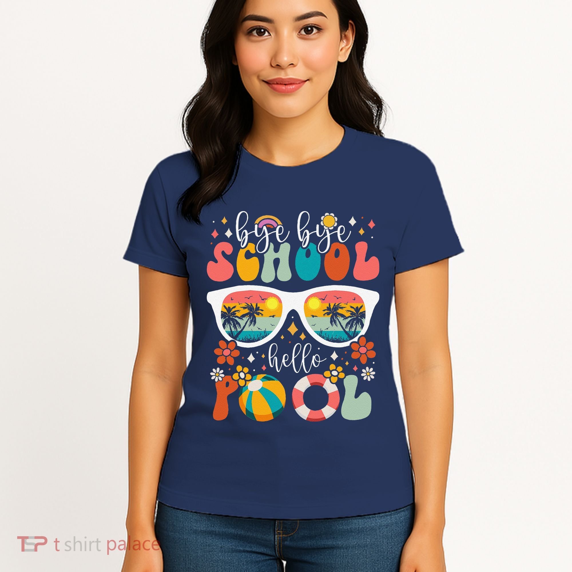 Groovy Bye Bye School Hello Pool Last Day Of School Summer Women's T-Shirt