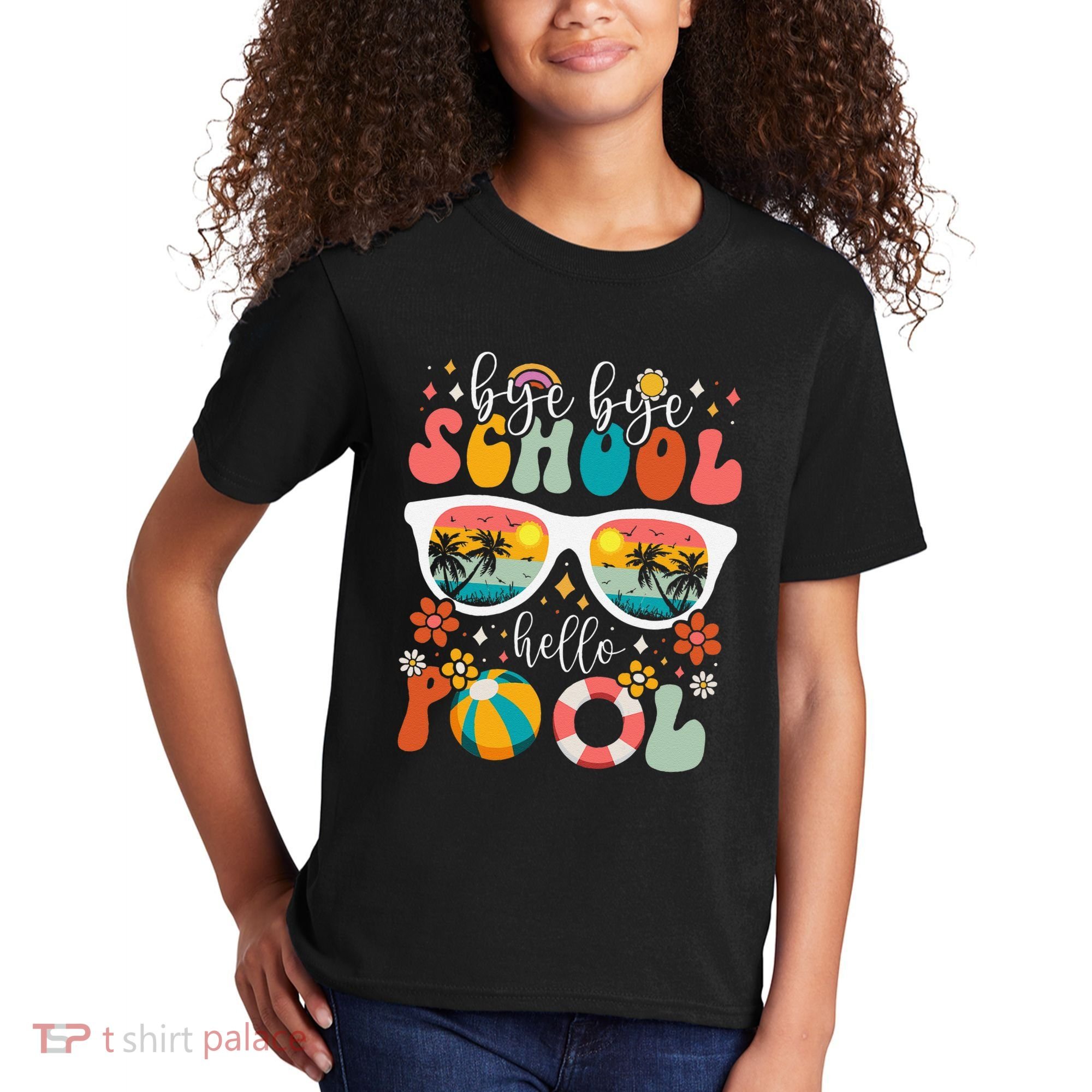 Groovy Bye Bye School Hello Pool Last Day Of School Summer Kids T-Shirt