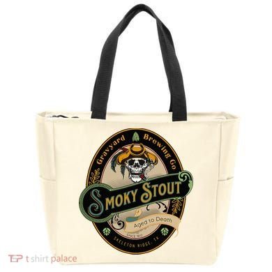 Graveyard Brewery Craft Beer Label Skeleton With Cigar Tote Bag