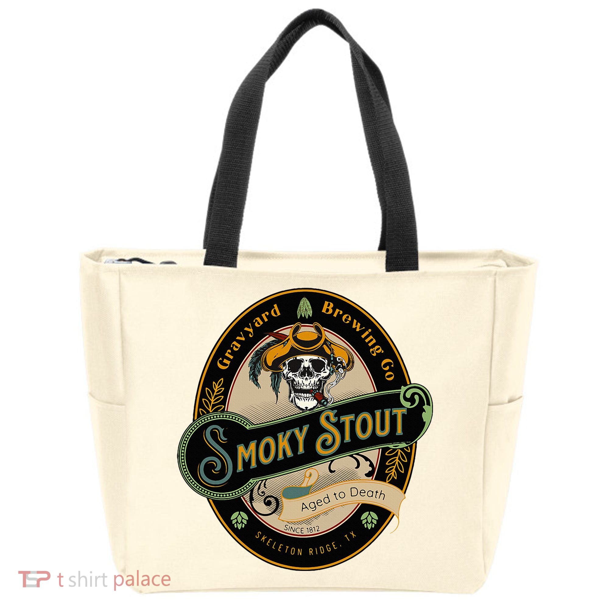 Graveyard Brewery Craft Beer Label Skeleton With Cigar Tote Bag
