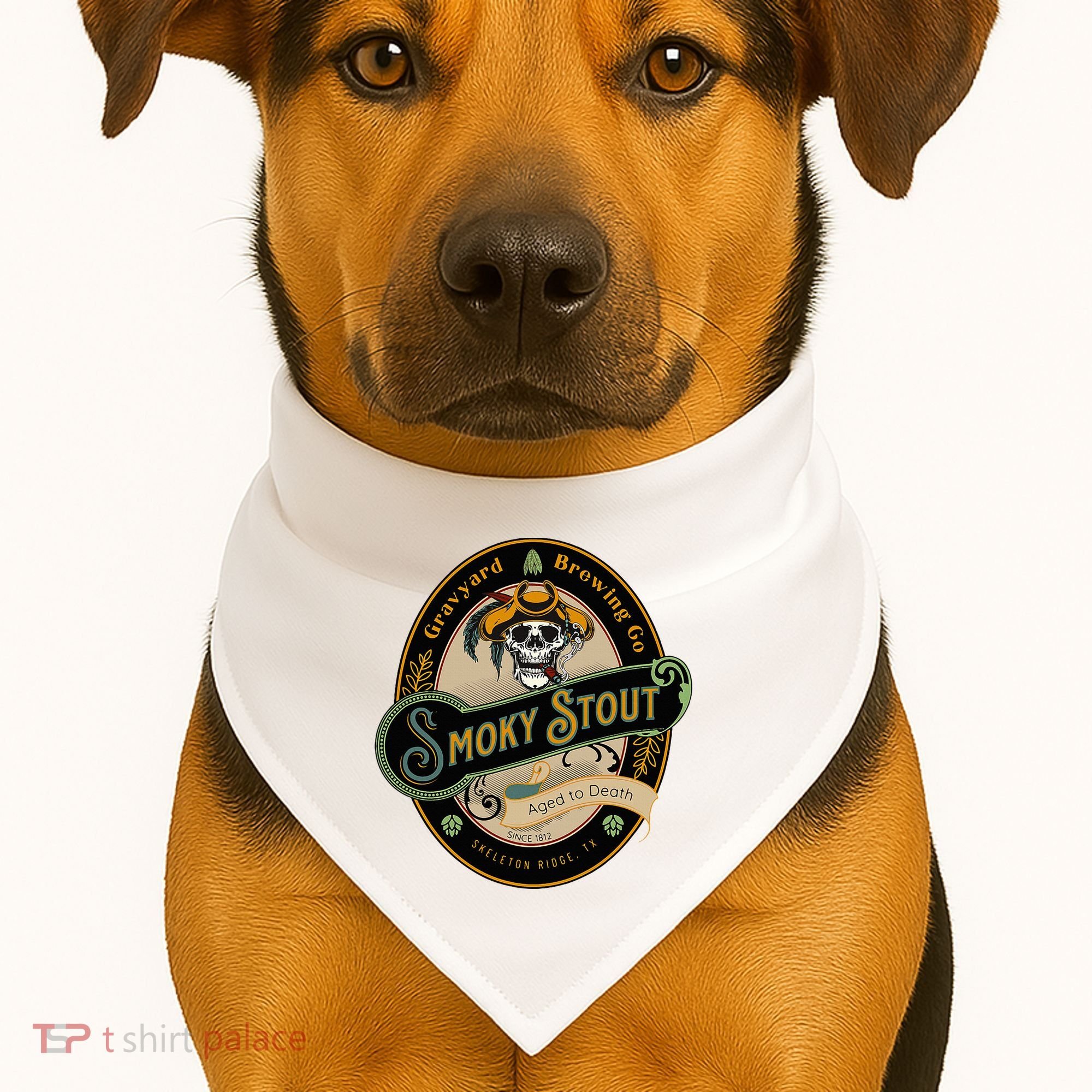 Graveyard Brewery Craft Beer Label Skeleton With Cigar USA-Made Doggie Bandana