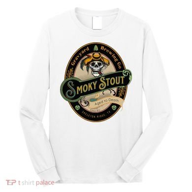 Graveyard Brewery Craft Beer Label Skeleton With Cigar Long Sleeve Shirt