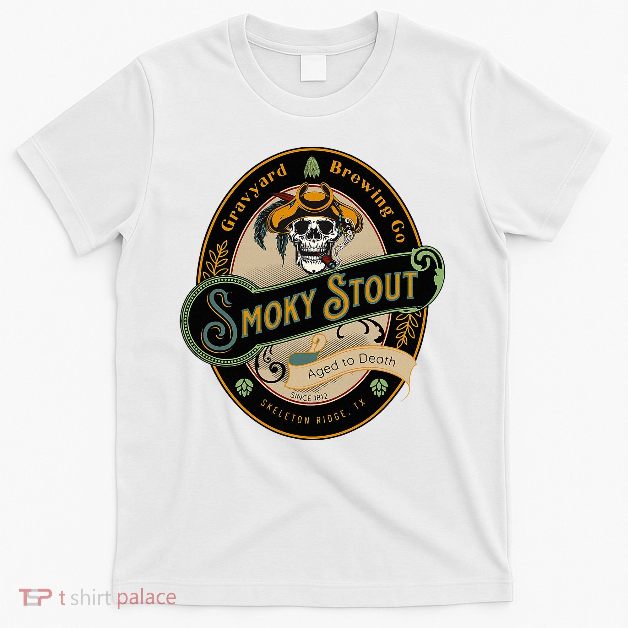 Graveyard Brewery Craft Beer Label Skeleton With Cigar T-Shirt