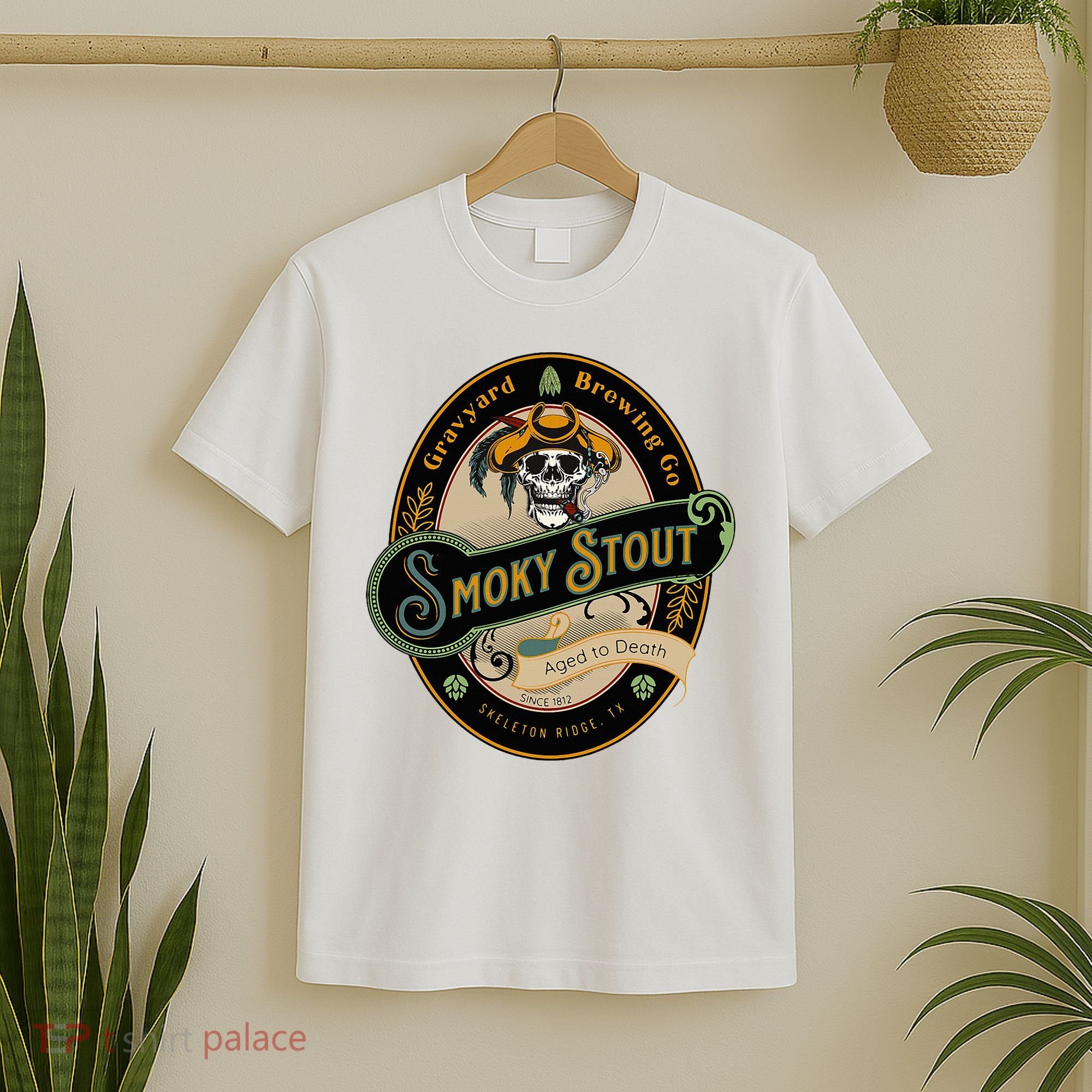 Graveyard Brewery Craft Beer Label Skeleton With Cigar T-Shirt