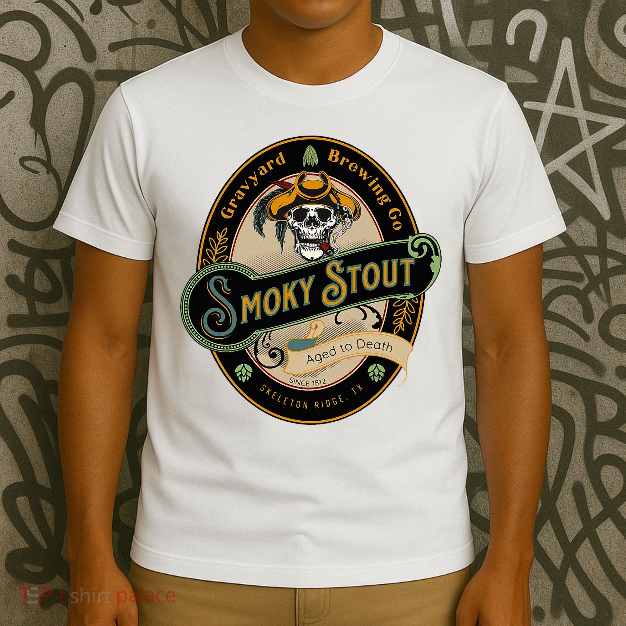 Graveyard Brewery Craft Beer Label Skeleton With Cigar T-Shirt