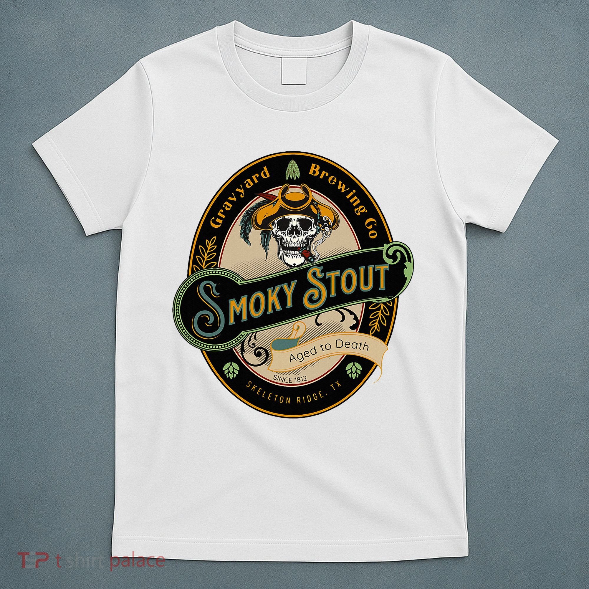 Graveyard Brewery Craft Beer Label Skeleton With Cigar T-Shirt