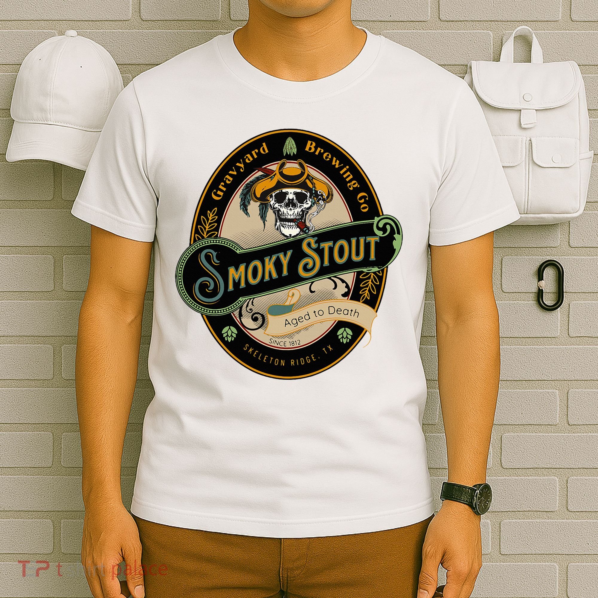 Graveyard Brewery Craft Beer Label Skeleton With Cigar T-Shirt