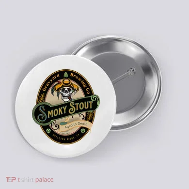 Graveyard Brewery Craft Beer Label Skeleton With Cigar Button