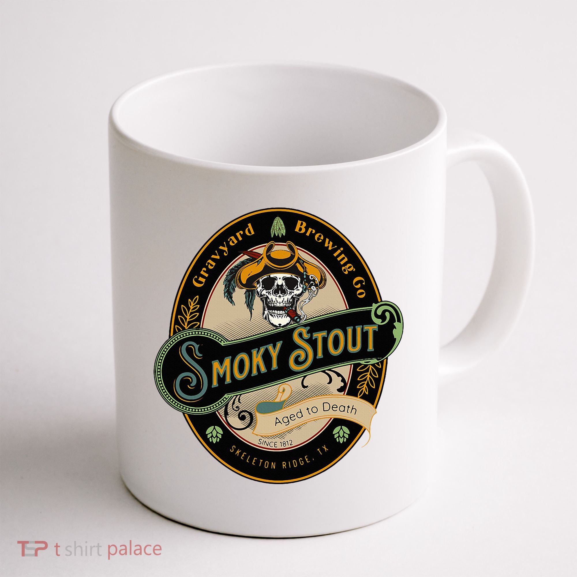 Graveyard Brewery Craft Beer Label Skeleton With Cigar Coffee Mug