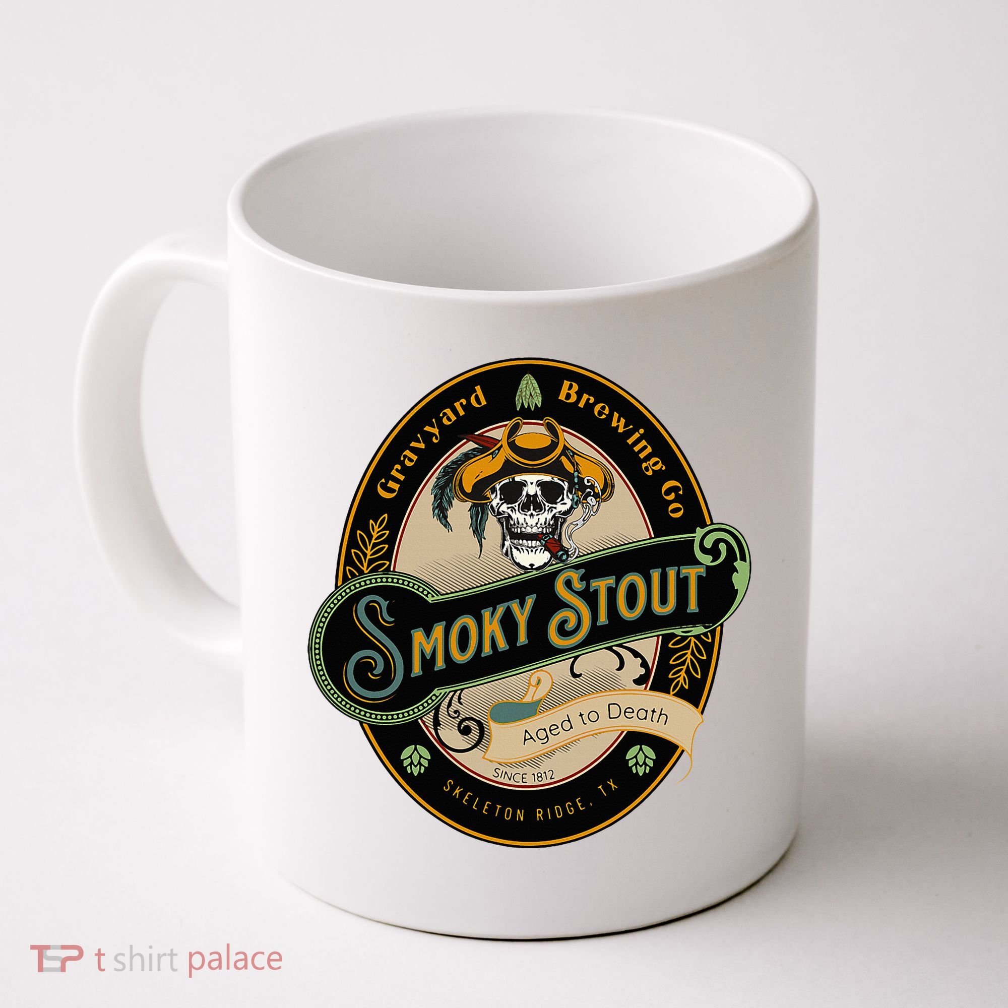 Graveyard Brewery Craft Beer Label Skeleton With Cigar Coffee Mug