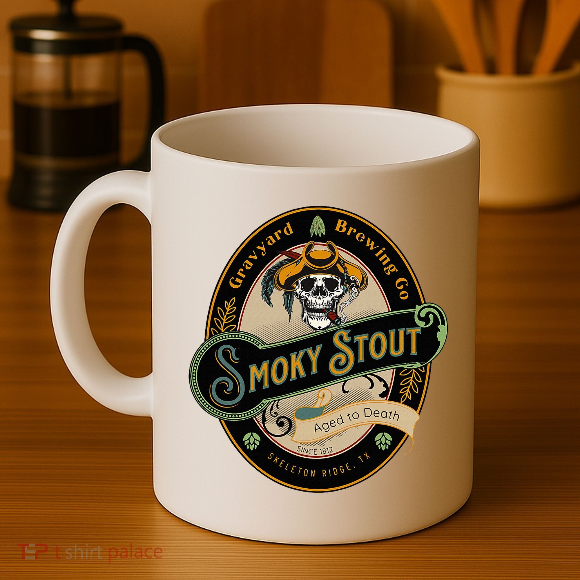 Graveyard Brewery Craft Beer Label Skeleton With Cigar Coffee Mug