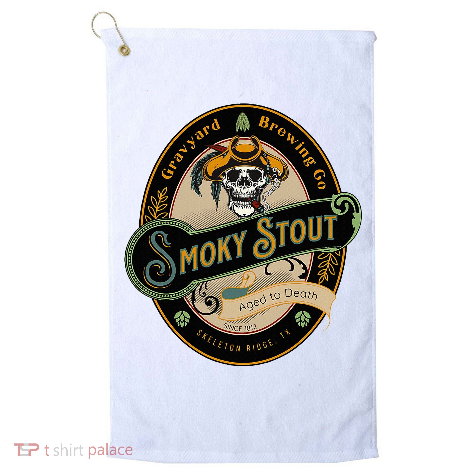 Graveyard Brewery Craft Beer Label Skeleton With Cigar Golf Towel
