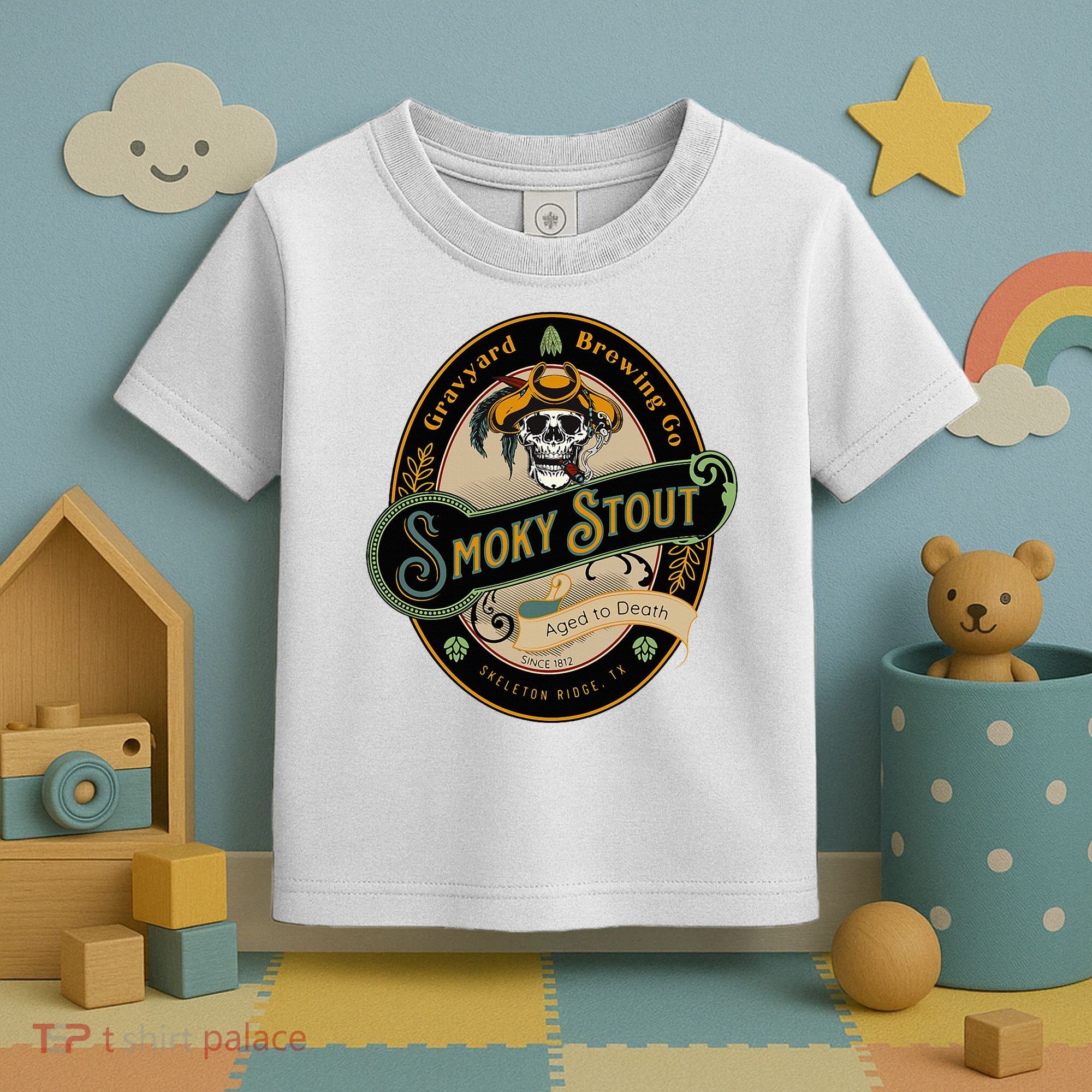 Graveyard Brewery Craft Beer Label Skeleton With Cigar Toddler T-Shirt