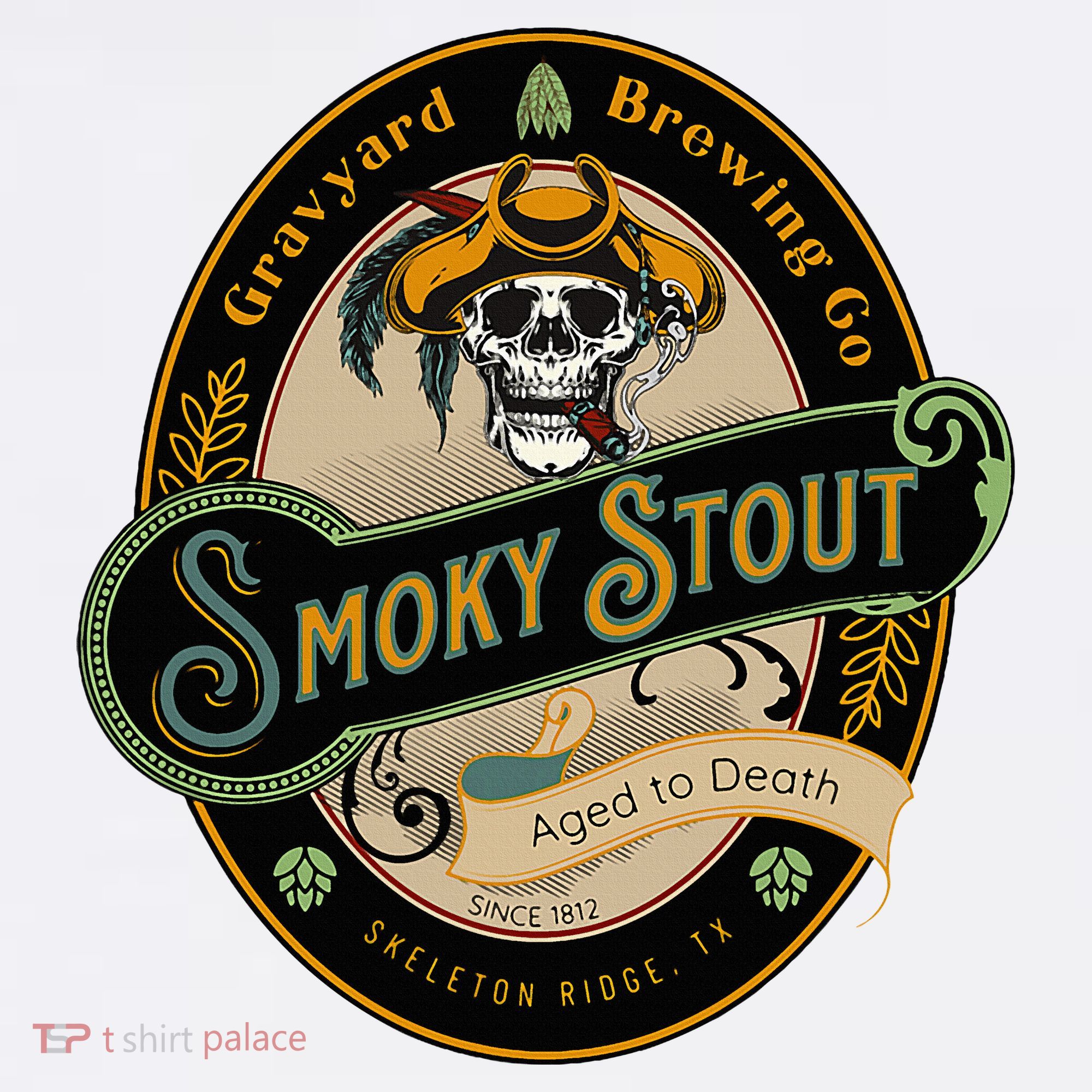 Graveyard Brewery Craft Beer Label Skeleton With Cigar Visor