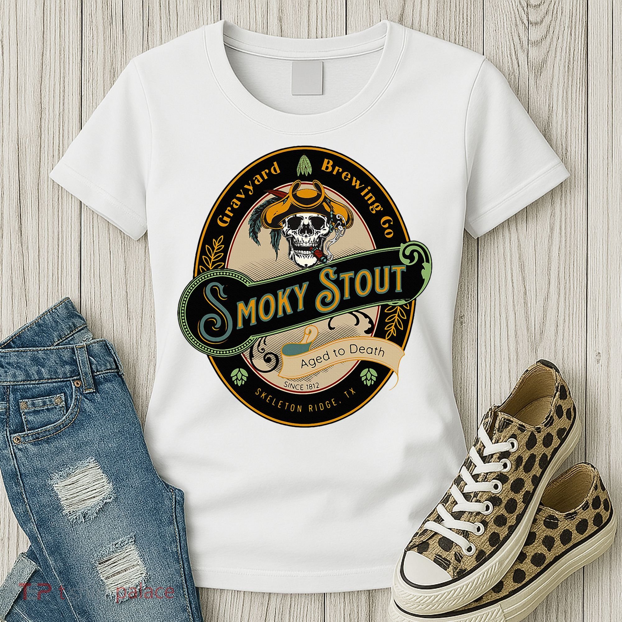 Graveyard Brewery Craft Beer Label Skeleton With Cigar Women's T-Shirt