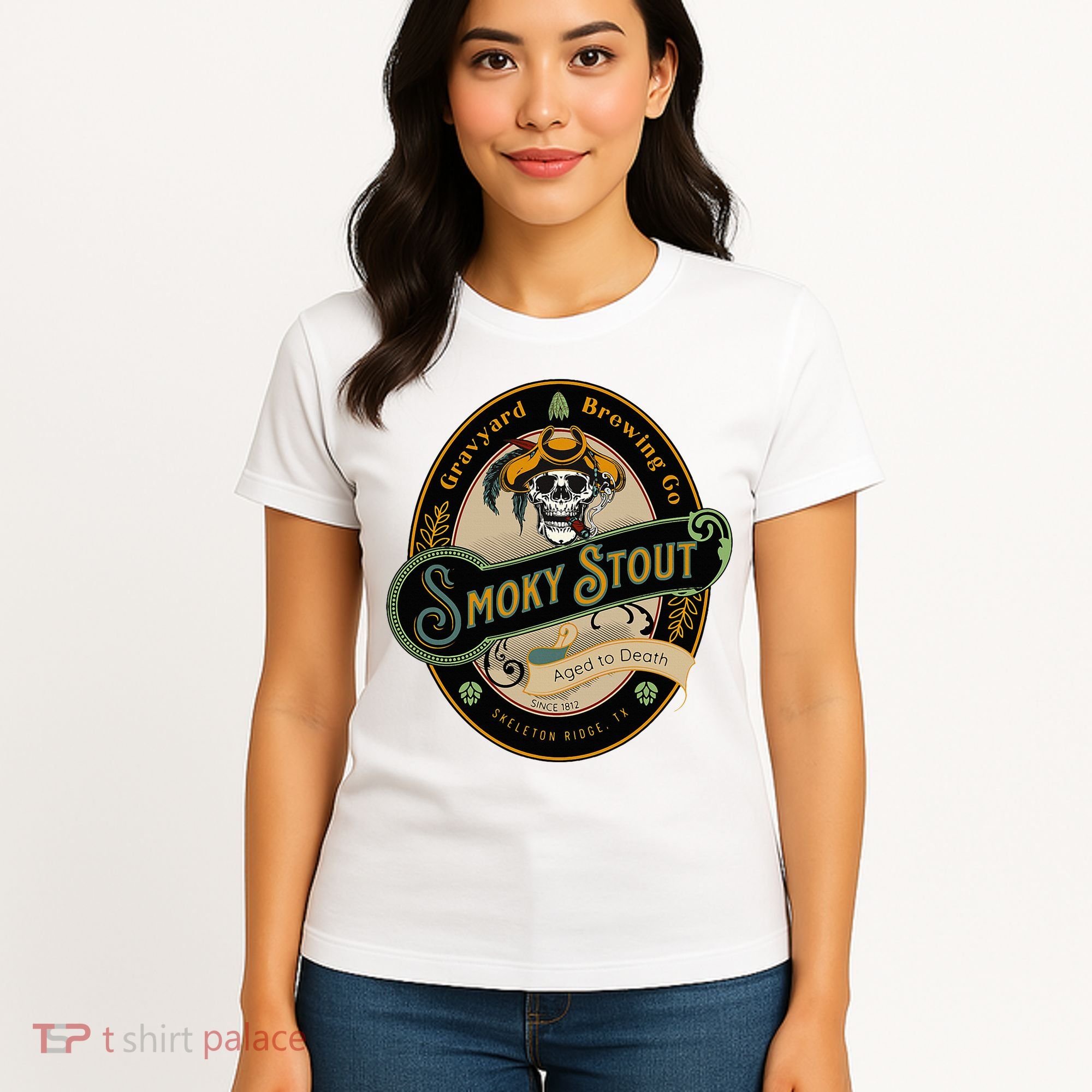 Graveyard Brewery Craft Beer Label Skeleton With Cigar Women's T-Shirt