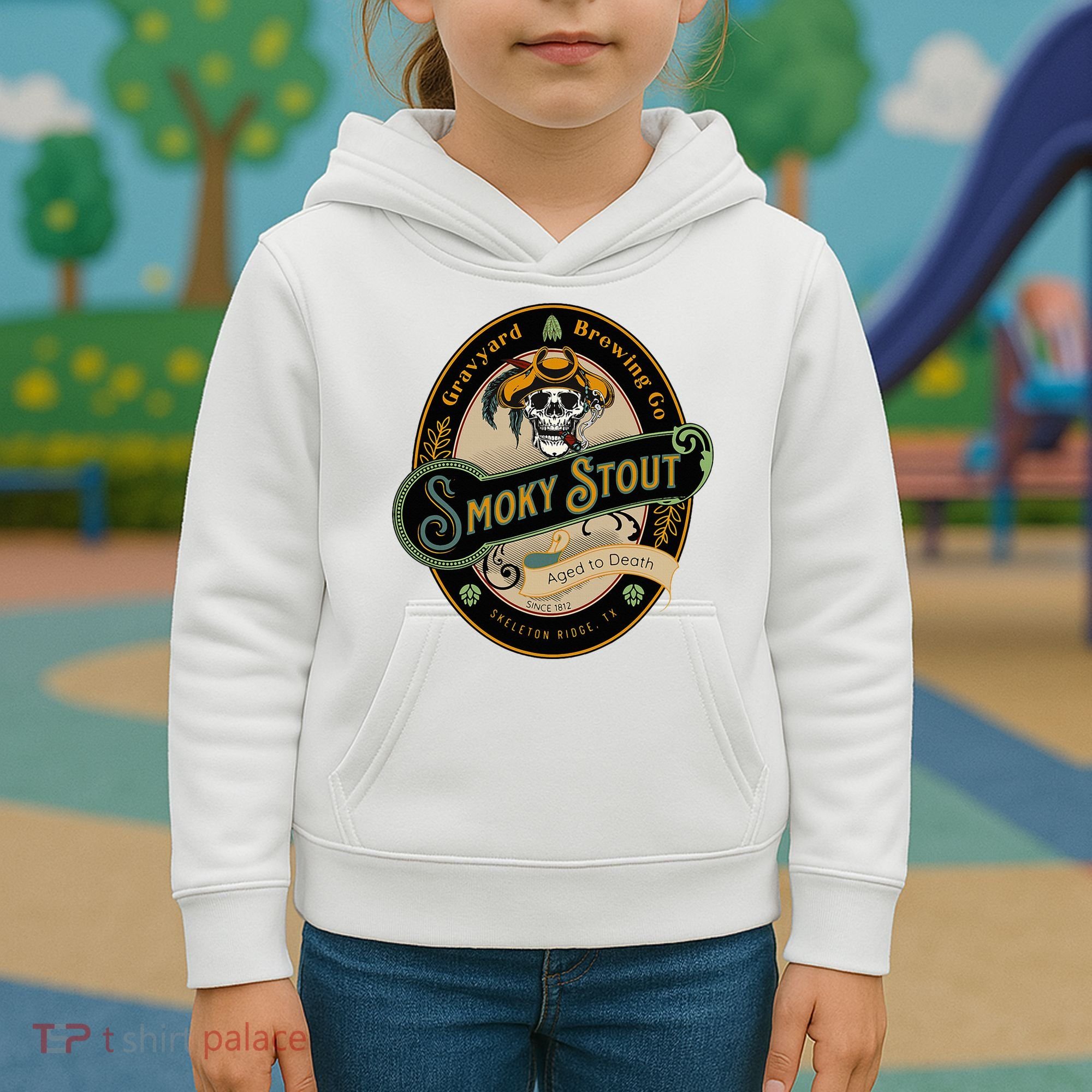 Graveyard Brewery Craft Beer Label Skeleton With Cigar Kids Hoodie