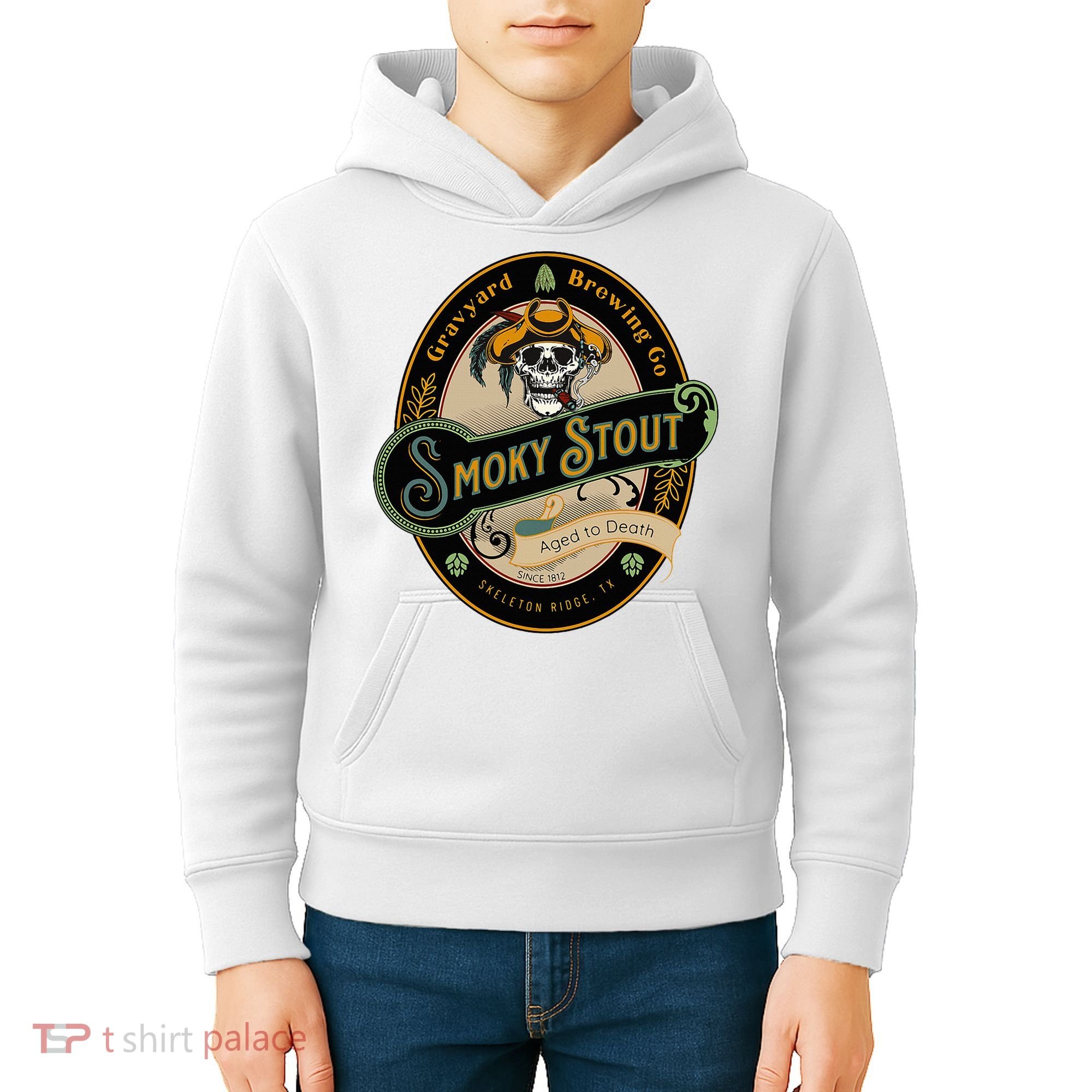 Graveyard Brewery Craft Beer Label Skeleton With Cigar Kids Hoodie