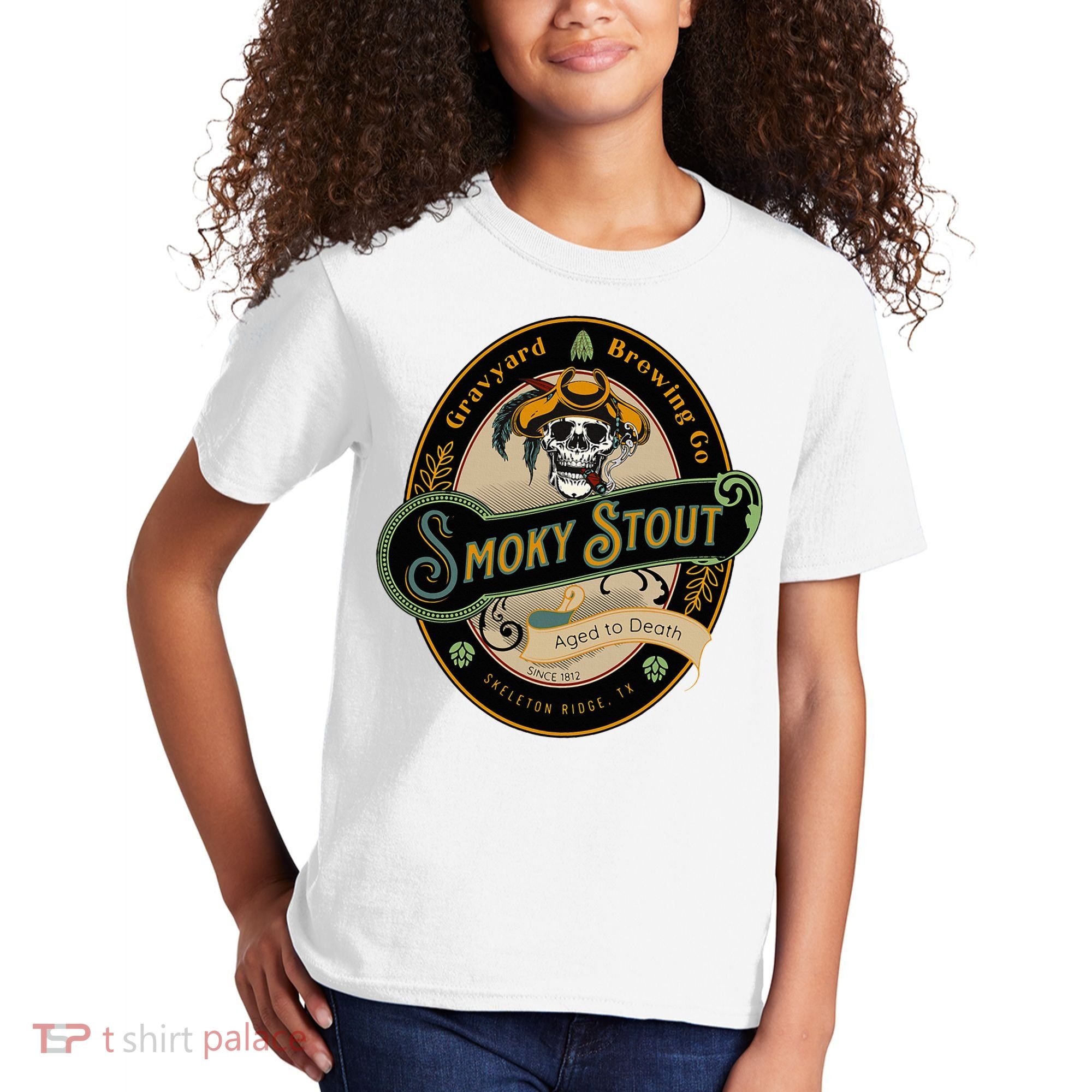 Graveyard Brewery Craft Beer Label Skeleton With Cigar Kids T-Shirt