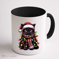 Grumpy Black Cat Meowy Xmas Christmas Outfit Cat Dad Cat Mom Meaningful Gift Coffee Mug thumb 1