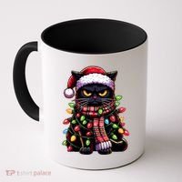 Grumpy Black Cat Meowy Xmas Christmas Outfit Cat Dad Cat Mom Meaningful Gift Coffee Mug thumb 0