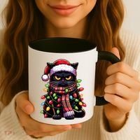 Grumpy Black Cat Meowy Xmas Christmas Outfit Cat Dad Cat Mom Meaningful Gift Coffee Mug thumb 3