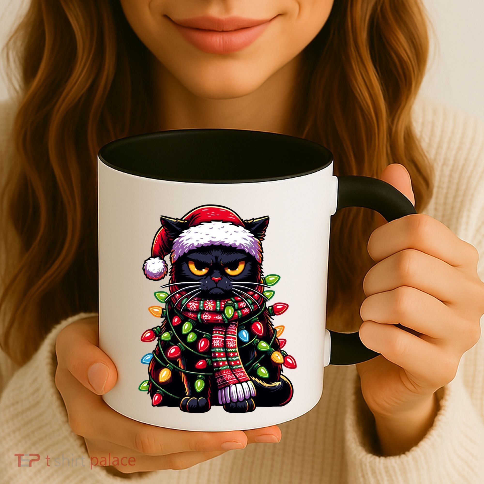 Grumpy Black Cat Meowy Xmas Christmas Outfit Cat Dad Cat Mom Meaningful Gift Coffee Mug