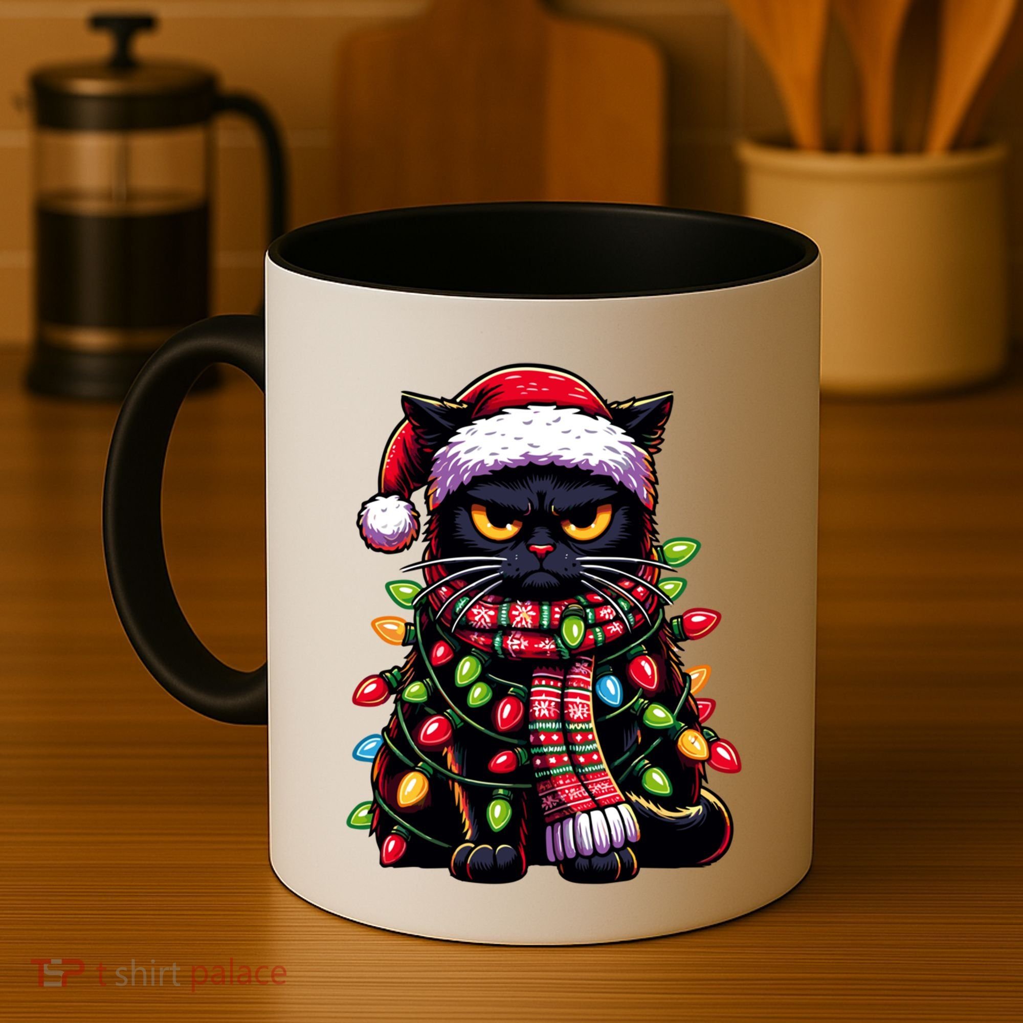 Grumpy Black Cat Meowy Xmas Christmas Outfit Cat Dad Cat Mom Meaningful Gift Coffee Mug
