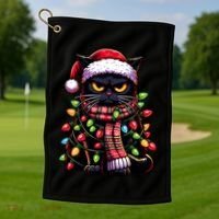 Grumpy Black Cat Meowy Xmas Christmas Outfit Cat Dad Cat Mom Meaningful Gift Golf Towel thumb 1