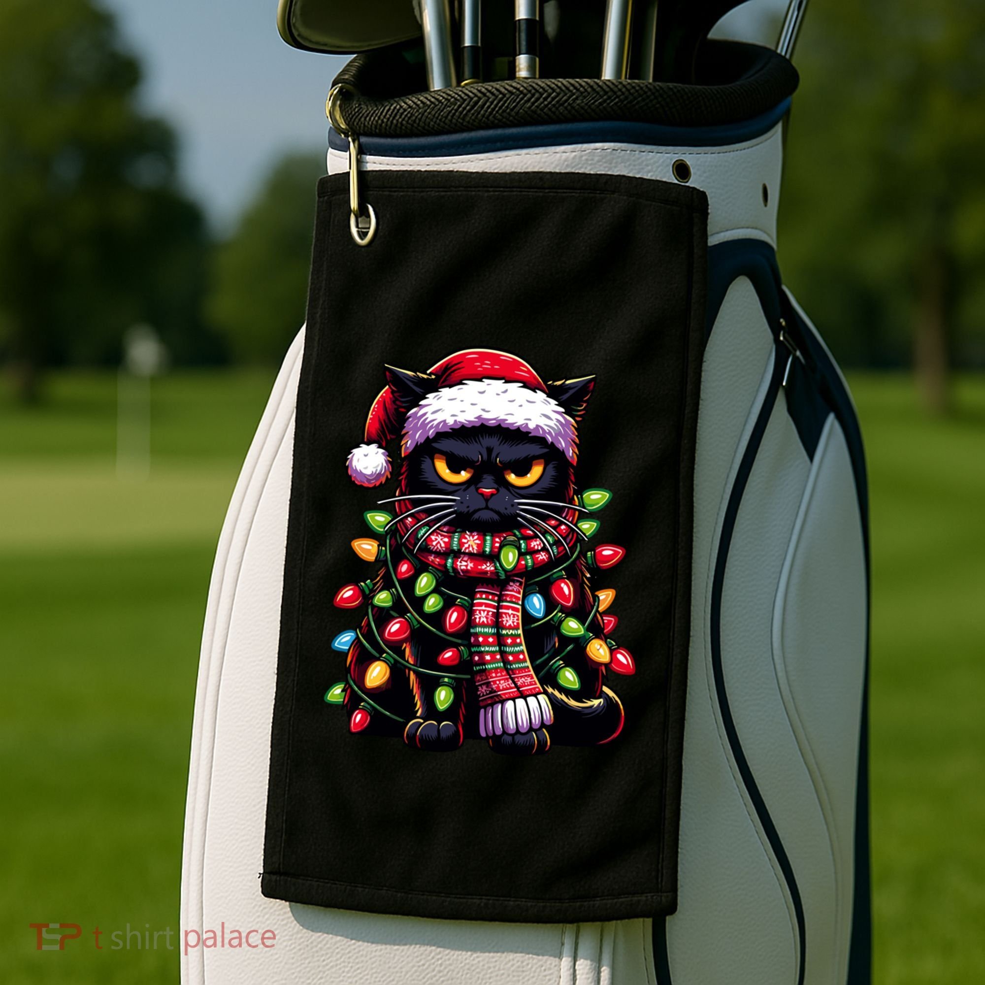 Grumpy Black Cat Meowy Xmas Christmas Outfit Cat Dad Cat Mom Meaningful Gift Golf Towel