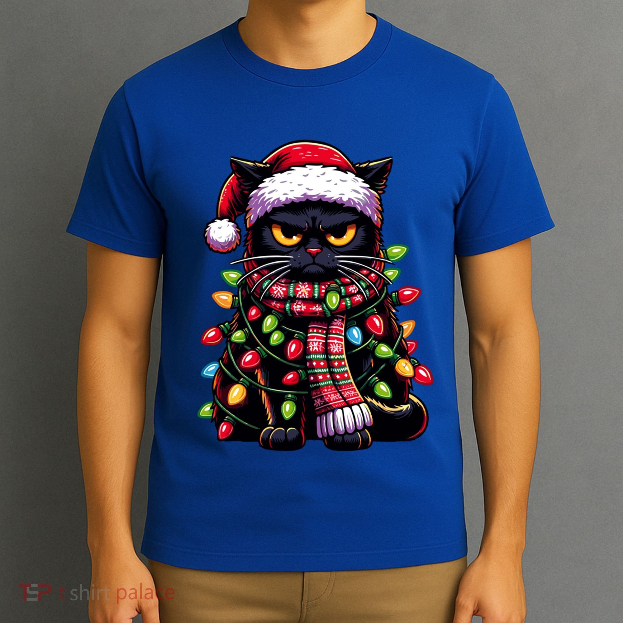Grumpy Black Cat Meowy Xmas Christmas Outfit Cat Dad Cat Mom Meaningful Gift T-Shirt