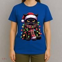 Grumpy Black Cat Meowy Xmas Christmas Outfit Cat Dad Cat Mom Meaningful Gift T-Shirt thumb 4